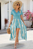 Smocked High-Low Printed Surplice Dress