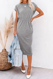 Pocketed Round Neck Cap Sleeve Dress