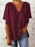 Ruched Notched Half Sleeve Blouse