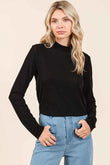 Mittoshop Mock Neck Rib Knit Long Sleeve Crop Top