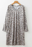 Leopard V-Neck Long Sleeve Dress