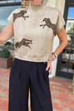 Animal Graphic Mock Neck Cap Sleeve Sweater