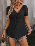 Mandy Ruched V-Neck Flounce Sleeve Blouse