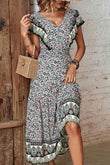 Perfee Ditsy Floral Ruffled Plunge Dress