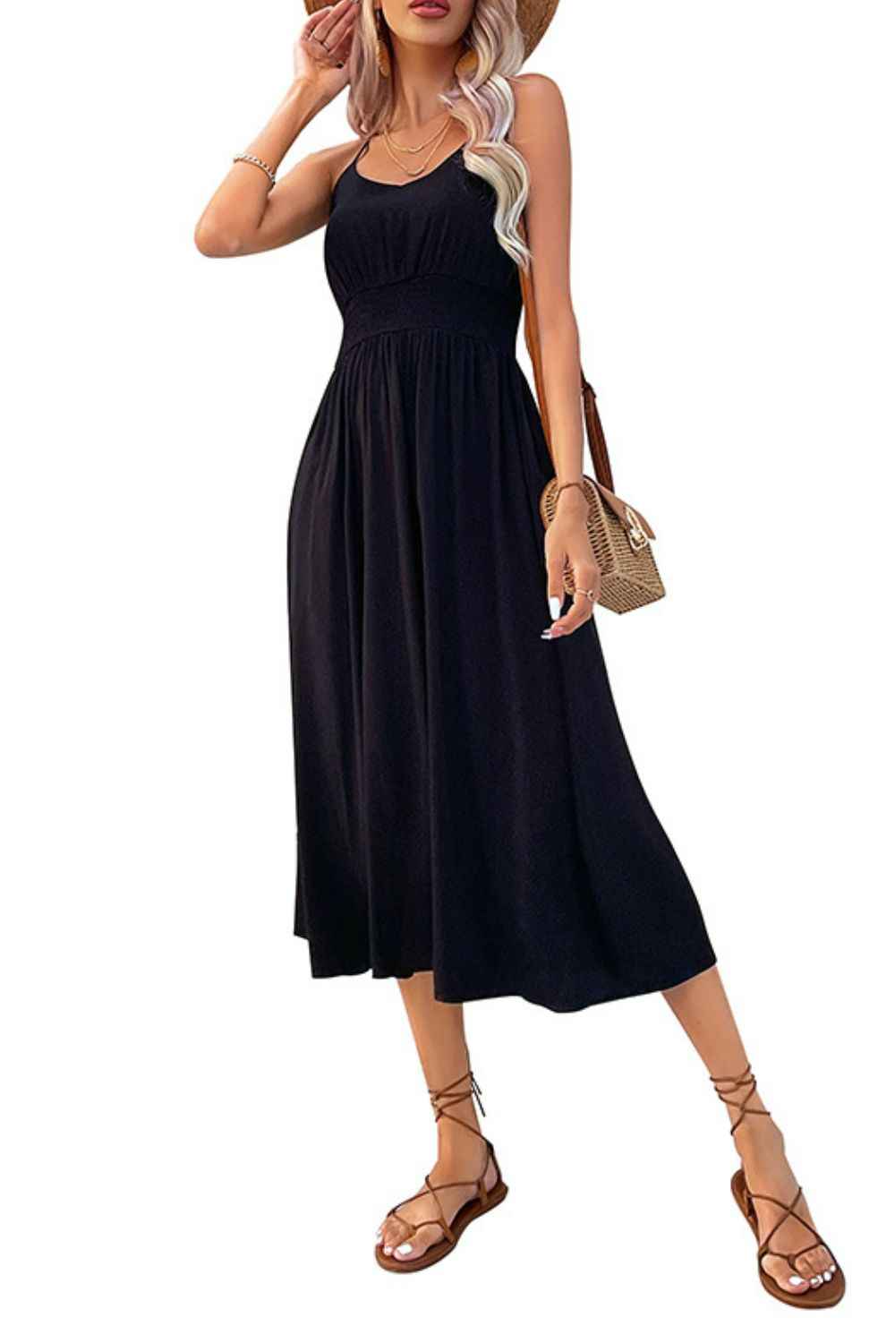 Perfee Spaghetti Strap Scoop Neck Midi Dress