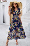 Devine Smocked Floral V-Neck Short Sleeve Dress