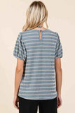 Mittoshop Contrast Striped Short Puff Sleeve Knit Top