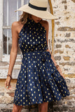 Perfee Polka Dot Tiered Belted Mini Dress