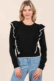 Mittoshop Contrast Trim Ruffled Round Neck Knit Top