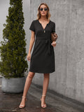 Ivy Lane Tied Notched Short Sleeve Dress