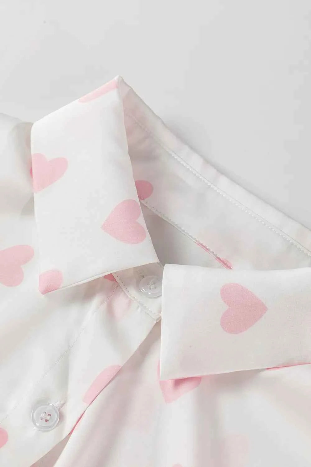 Heart Print Collared Neck Long Sleeve Shirt