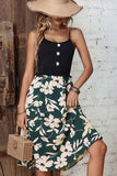 Perfee Two-Tone Decorative Button Frilled Dress