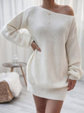 Balloon Sleeve Boat Neck Sweater Mini Dress