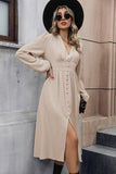 Perfee V-Neck Buttoned Slit Dress