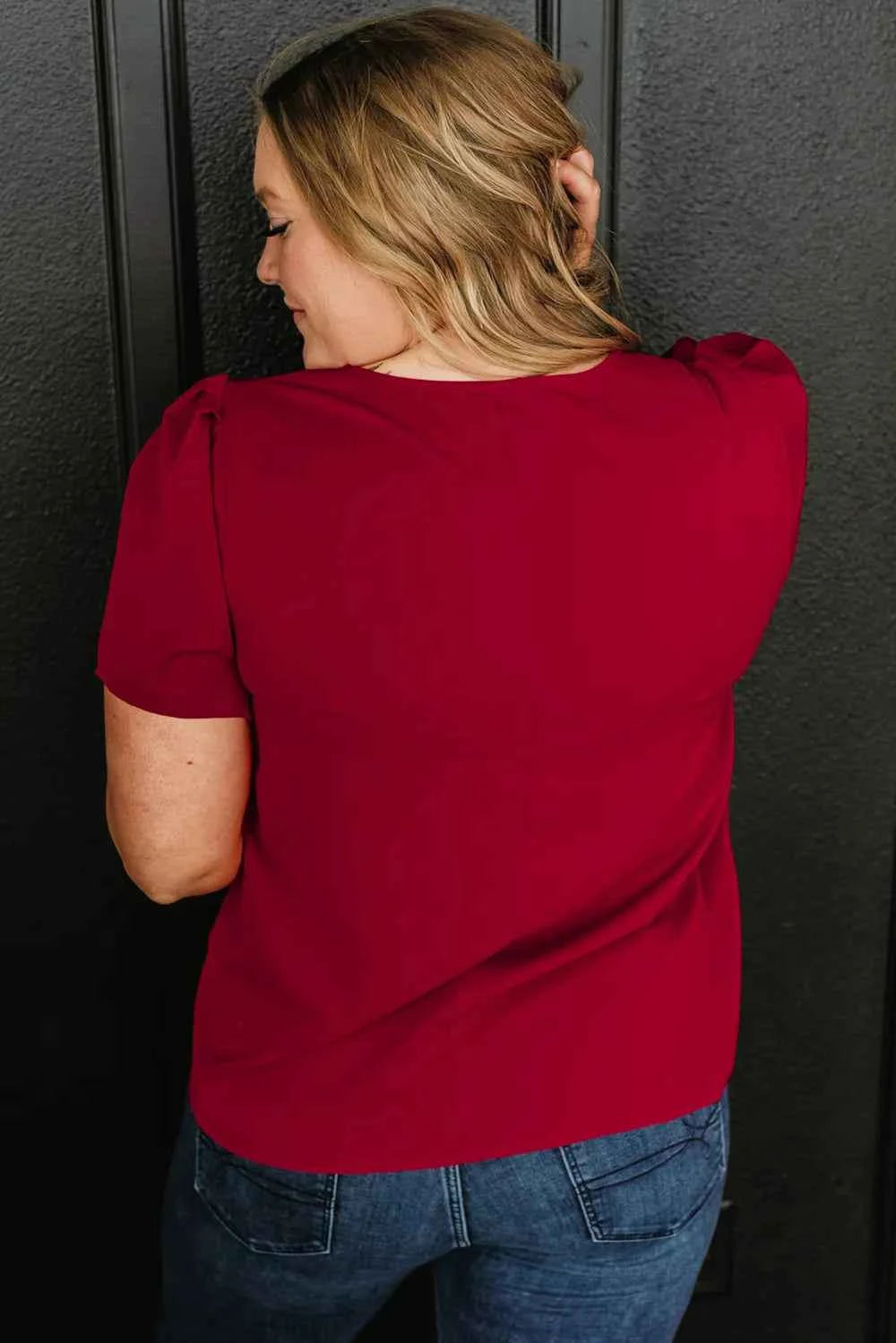 Plus Size Round Neck Short Sleeve Blouse
