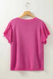 Ruffled Round Neck Cap Sleeve Sweater