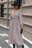 Perfee Slit Printed Surplice Balloon Sleeve Dress