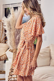 BiBi Floral Tied Short Sleeve Mini Wrap Dress