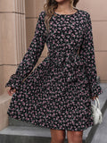 Perfee Floral Tie Front Long Sleeve Dress