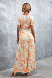 Floral Buttoned Drawstring Waist Tiered Dress