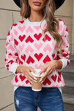 Angel Wings Contrast Heart Round Neck Sweater