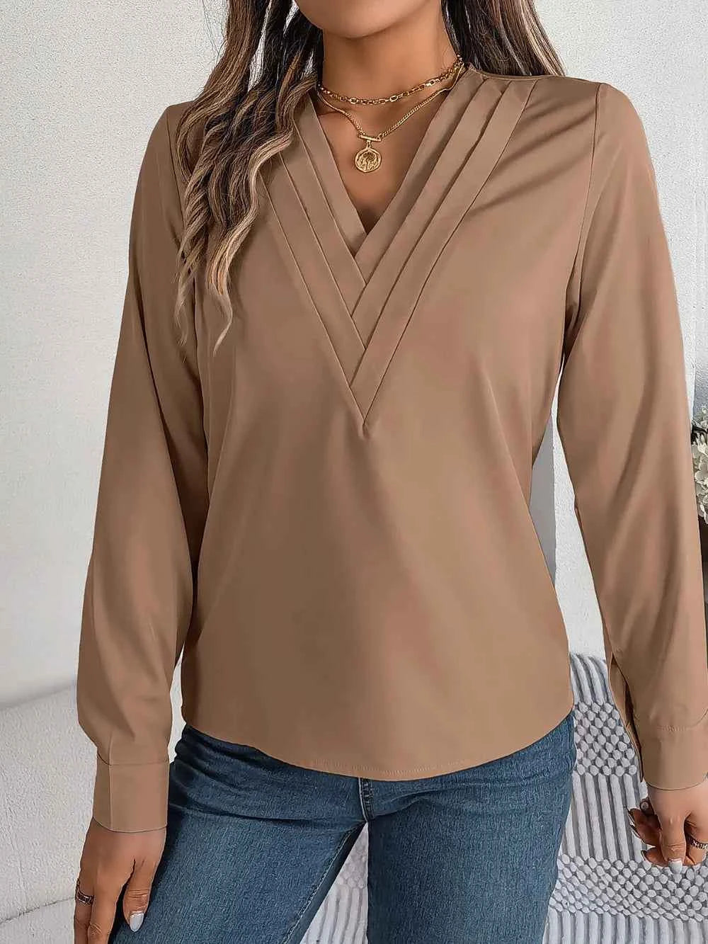 V-Neck Long Sleeve Blouse