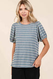 Mittoshop Contrast Striped Short Puff Sleeve Knit Top
