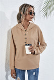 Buttoned Raglan Sleeve Hooded Blouse