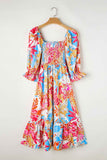 Smocked Printed Half Sleeve Midi Dress