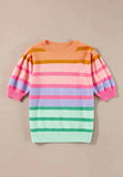 Striped Round Neck Half Sleeve Sweater