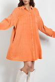 Pocketed Button Up Long Sleeve Shirt Dress