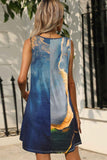 Shiny Abstract Print Round Neck Sleeveless Dress with Pockets