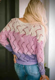 Color Block Hollow Boat Neck Sweater