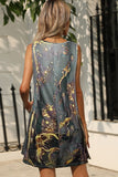 Shiny Abstract Print Round Neck Sleeveless Dress with Pockets