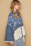 POL Lace Hem Embroidered Long Sleeve Shirt