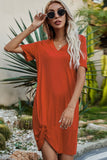 Shiny Twisted V-Neck Short Sleeve Dress