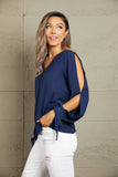 Perfee V-Neck Tie Cuff Slit Blouse