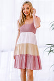 Color Block Tie Shoulder Tiered Dress