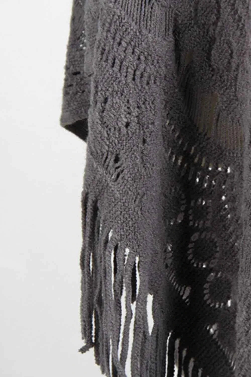 Fringe Openwork Surplice Cape Sleeve Poncho