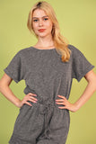 Round Neck Short Sleeve Romper with Pockets