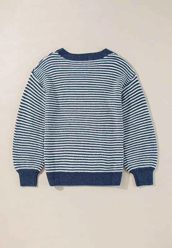 Striped Boat Neck Long Sleeve Sweater