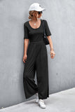 Scoop Neck Half Sleeve Wide Leg Jumpsuit