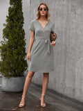 Ivy Lane Tied Notched Short Sleeve Dress
