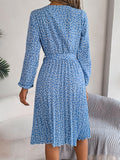Ditsy Floral Tie Waist Pleated Dress