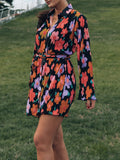 Tied Button Up Long Sleeve Dress