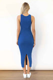 Slit Ribbed Round Neck Sleeveless Dress