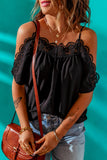 Spaghetti Strap Cold-Shoulder Lace Trim Blouse