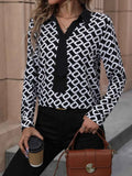 Perfee Printed Collared Neck Long Sleeve Shirt