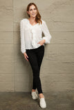 Ivy Lane Ruffle Hem Fringe V-Neck Balloon Sleeve Blouse