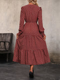 Perfee Printed Tiered V-Neck Buttoned Midi Dress
